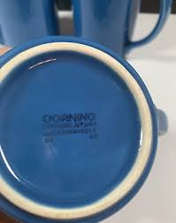 4 ~ Corning Coffee Tea Mugs Cups Blue 4” Tall x 3.25” Diam ...