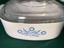 Corning ware 2 quart casserole white pyroceramic blue cornflower clear cover | eBay