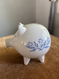 Vintage Blue Cornflower Ceramic Piggy Bank Corning Ware ...