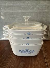 Vtg corning ware blue corn flower casserole Set (4) 2x 2 4/4 2x 1 3/4 One Lid | eBay