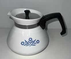 Vintage Corning Ware Coffee Tea Pot 6 Cup Stainless Lid Blue ...