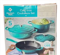 Member's Mark 5-Piece Enamel Cast Iron Set, Teal — Ewirelessgear