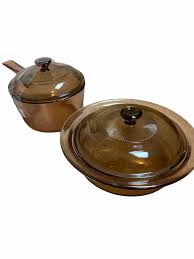 Corning Ware Visions Amber Glass Dutch Oven Stock Pots 4L&1L ...