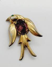 Coro Signed Jelly Belly Rhinestone Swallow Bird Brooch Green ...