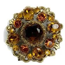 Designer | Jewelry | Vintage Amber Rhinestone Flower Brooch Pin | Poshmark
