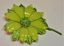 Vintage 50s Light Dark Green White Enamel FLOWER Shape Pin Brooch | eBay