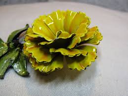 Vintage CORO Deep Yellow and Green Enamel Painted Metal Flower Brooch - Etsy