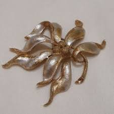 Signed CORO Vtg Mid Century Gold Silver Tone Floral Rhinestone Brooch Pin 3" | eBay