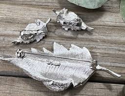 Vintage Coro Leaf Silver Tone Clip On Earrings & Brooch Set ...