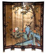 Sold at Auction: JAPANESE FOUR-PANEL BLACK LACQUER FOLDING SCREEN