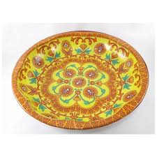 Daher Decorated Ware modern orange and yellow flower Tin Tray Bowl. For Sale at Ruby Lane