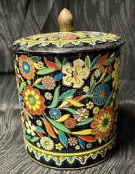Vintage Daher Tin Canister Bold Colorful Flowers Black Made In England 6x5.5” | eBay