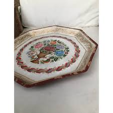 Vintage Hand Painted Venetian Floral Folk Art Octagonal Wood Tray | Chairish