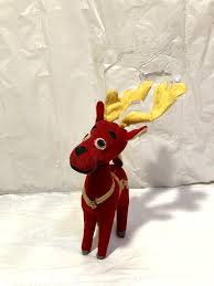 Vtg MCM Dakin Dream Pets Red Flocked Velvet Xmas Reindeer ...