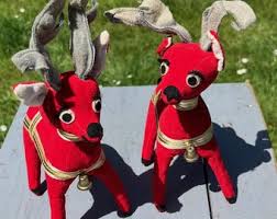 Vintage 60s Set of 2 Red Velvet Reindeer Christmas MCM ...