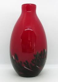 Opaque Red Glass Vase Lined w/ White Featuring Waves Of ...