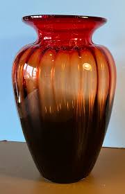 Lart Fluted Art Glass Vase Brown Orange Red Ombre | Chairish