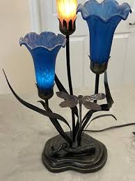 Vintage Dale Tiffany Style Tulip Lily Dragonfly Table Lamp Light Bronze 21" Tall | eBay