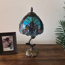 Tiffany Style Table Lamp Green Brown Stained Glass LED Bulb ...