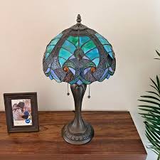 Tiffany Style Table Lamp Green Stained Glass Included LED ...