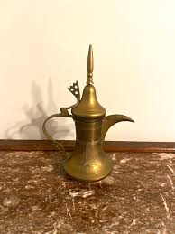 Etched Brass Dallah Coffee Pot: Vintage Saudi Arabian ...