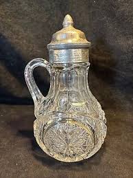 Vintage Antique Hand Blown Cut Crystal Glass with Pewter Lid Syrup Pitcher | eBay