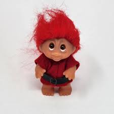 3" VINTAGE 1985 DAM NORFIN TROLL LONG RED HAIR RED + BLACK ...