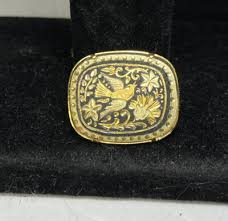 Vintage Damascene Toledo Black Gold Bird Dove Flower Rectangle Shaped Brooch Pin | eBay