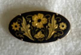 Vintage Etched Gilt Damascene Floral Brooch Pin - Etsy