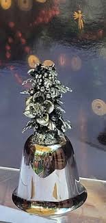 Danbury Mint Vintage Silver Plated Christmas Bell 1987 Collectible Poinsettia | eBay