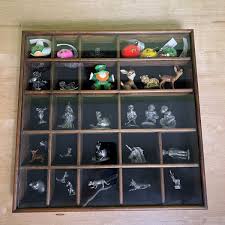 Vintage wooden large shadow box slide glass with vintage ...