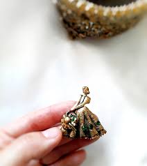 Handmade Lady Shaped Brass Brooch With Green Jewels | eBay