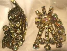 Vintage lot of 2 Iridescent Stones Scatter Pin Brooch fan and ...