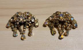 Vintage MUSI Shoe Clips Pair boot gold tone Rhinestone flaw ...