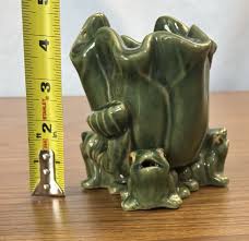 Green Majolica Style Frog Planter Ceramic Pottery Pot 4.5” x 4.5” Vintage | eBay