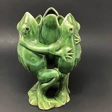 Japanese Pottery Frog And Lotus Vase