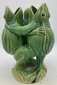 Vintage Green Ceramic Vase Frog, Made In Japan