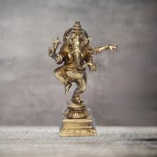 Antique Gold Carved Brass Dancing Ganesh (L- 2.5in, W- 3.8in ...