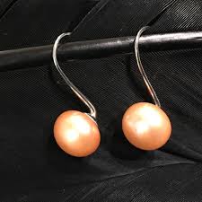 NICE ESTATE STERLING SILVER SALMON BUTTON PEARL DROP DANGLE EARRINGS 1" LONG | eBay