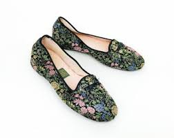 1950s Black Brocade Slippers | 50s Black Slippers | Black ...