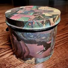 Vintage Tin Decoupage Storage Box Tin Collar Box w/ Metal ...
