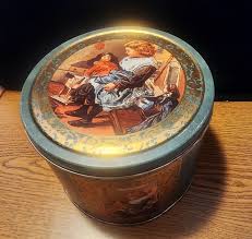 Vintage Christmas Cookie Tin Girl on Rocking Chair Holding a ...