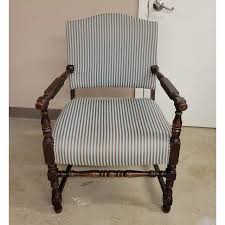 Vintage English Open Wooden Arm Chair Upholstered in Tan and ...