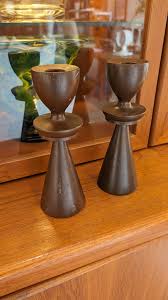 1960s Mid-Century Wood Candlestick Holders - a Pair | Chairish