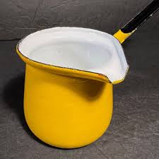 Vintage Mid-Century Yellow Enamelware Melting Pot Ladle 3 ...