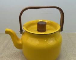 MCM Goldenrod Enamel Teakettle With Wood Handle and Knob ...