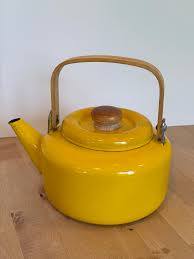 Yellow Enamel Teapot with Wooden Handle · Whatnot: Shop ...