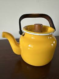 Vintage Yellow Enamel Kettle Tea Pot | eBay