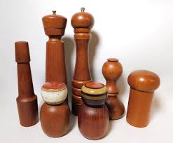 Seven Mid-Century Modern Teak Wood Pepper Mills and Salt Grinders at 1stDibs | mid century modern salt and pepper grinders, mid century salt and pepper grinders, mid century modern pepper mill