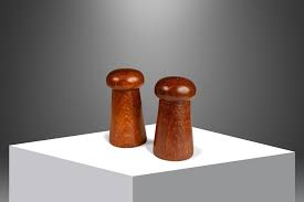 Mid-Century Danish Modern Hand-Carved Salt and Pepper Shaker in Solid
